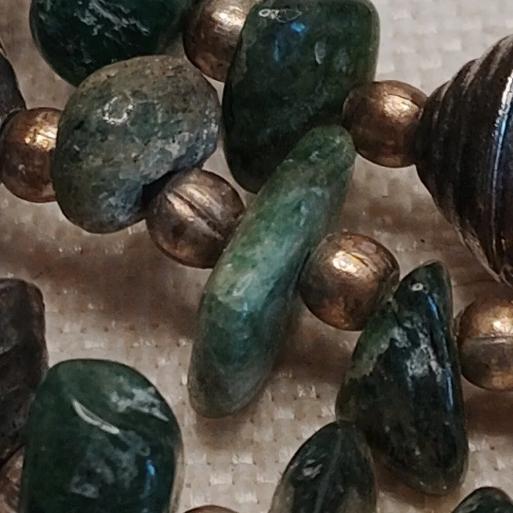Layered Green Jadeite Chip Necklace with Silver Tone Beads, 18–20